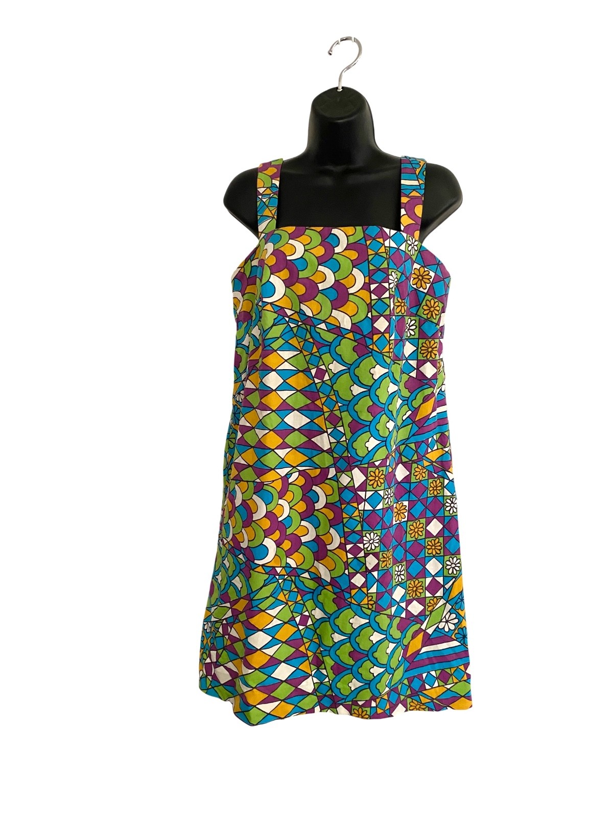 Vintage 60s 70s Mod Dress Psychedelic Groovy Geometric Floral Shift Sundress