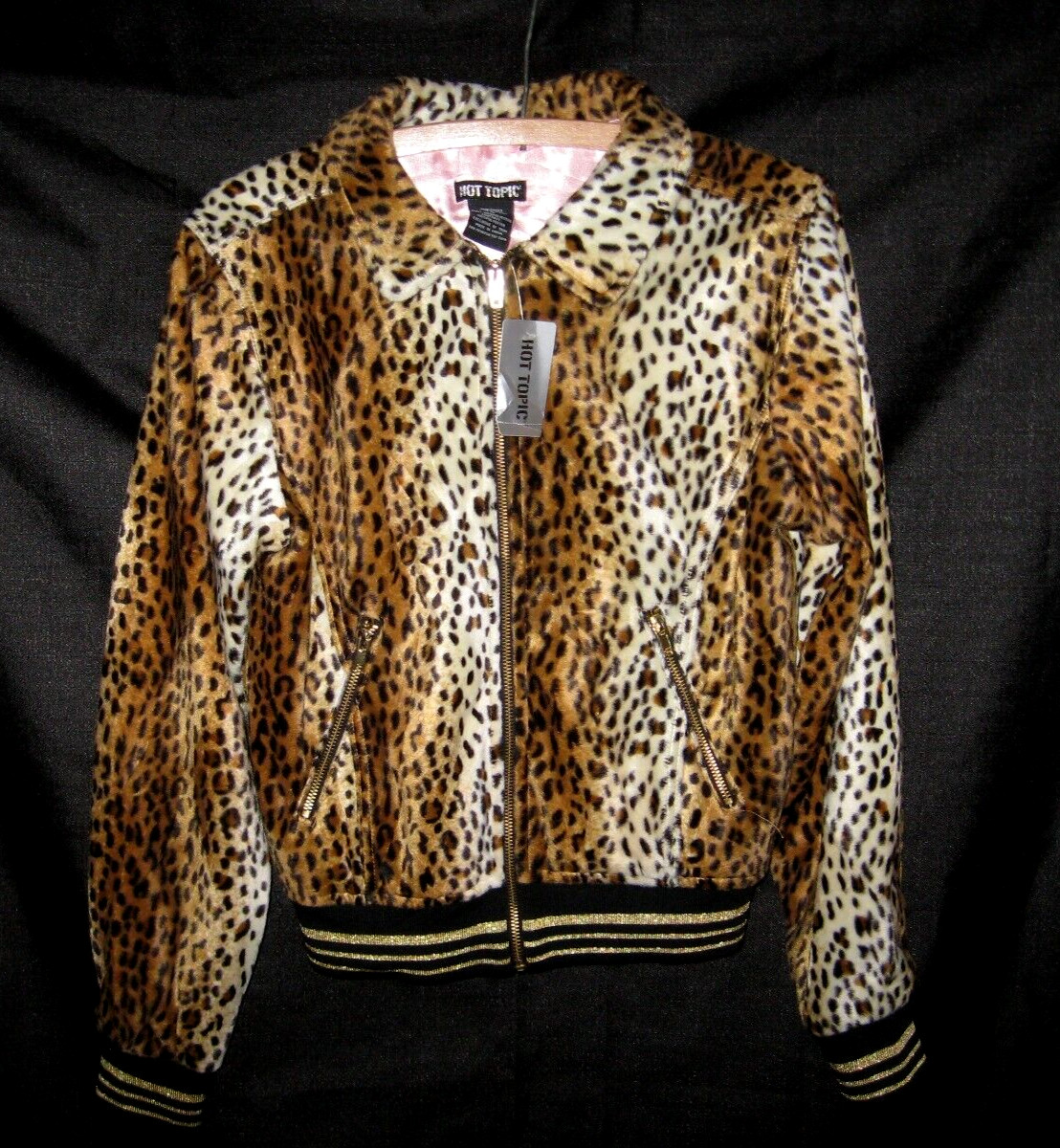 vtg NOS Hot Topic Women Faux Leopard Fur Zippered Jacket Size Medium 1990’s glam