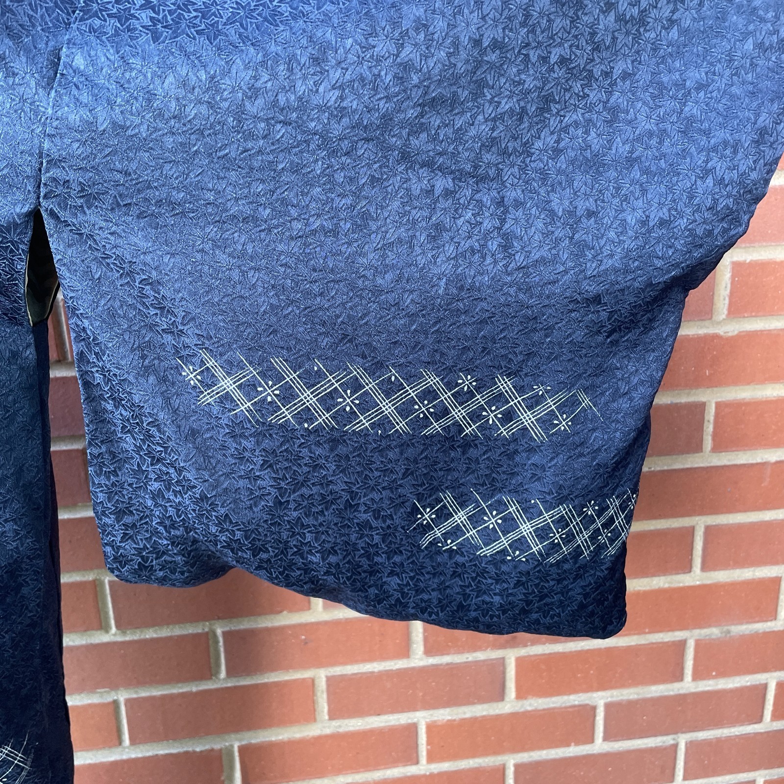 Vintage Japanese Navy Blue Silk Haori Leaf Kimono Size S-L