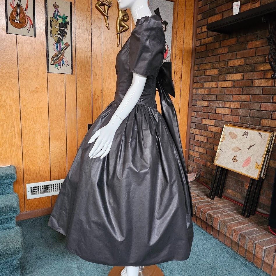 Vtg 80s Goth Princess Wedding Gunmetal Pageant Prom Party Circle Evening Dress M