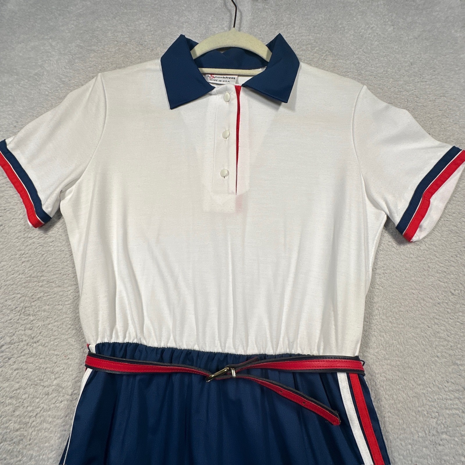Sears The Sportdress Dress Women 11/12 Blue White Red 70s Vintage Union Made USA