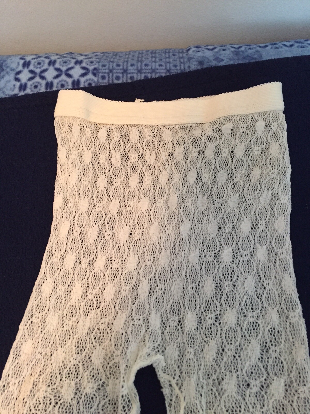 1 Pair Vintage Cream Textured Sheer Variety Pantyhose Size B