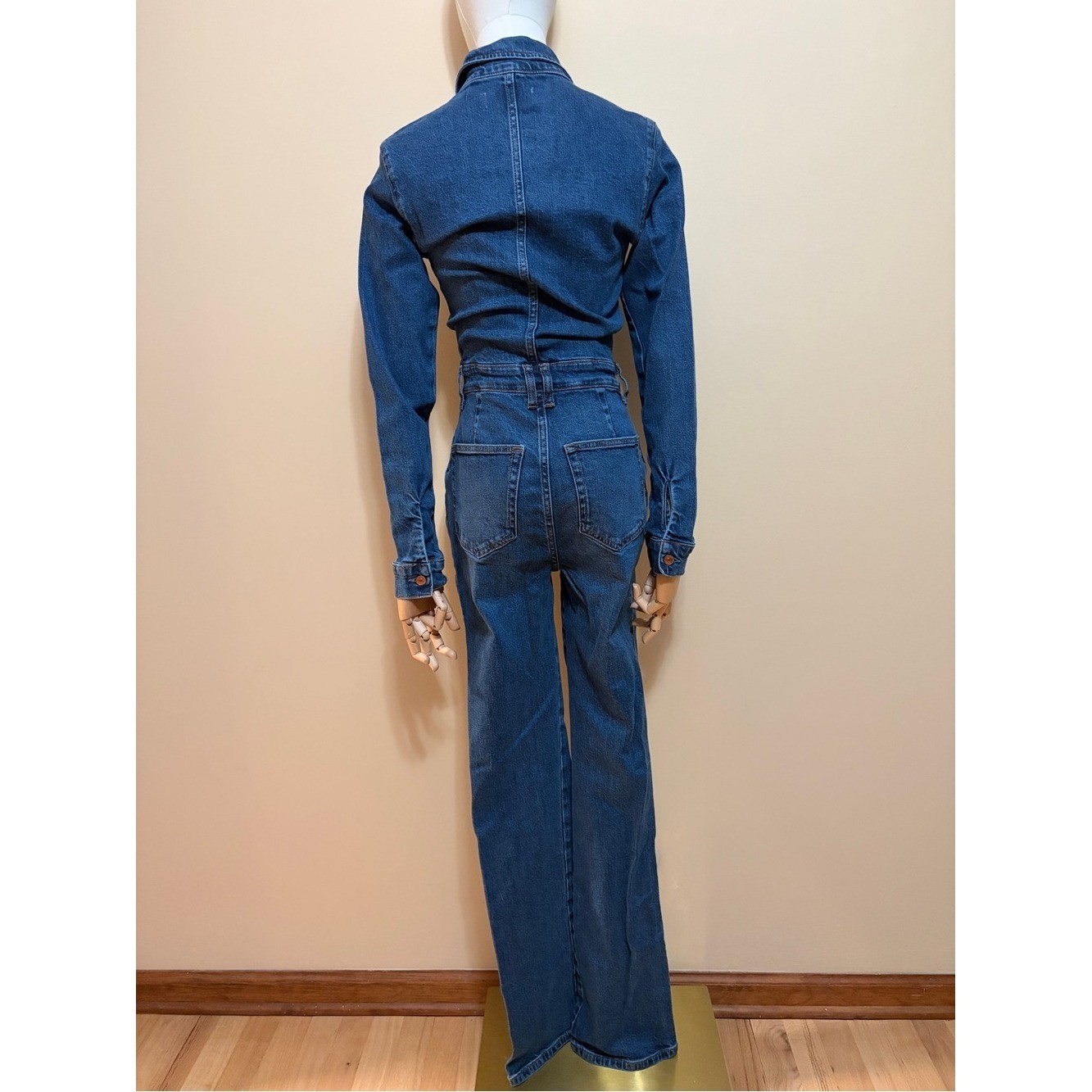 Reformation Talia Retro Flare Denim Jumpsuit Size 2 Comfort Stretch Blue