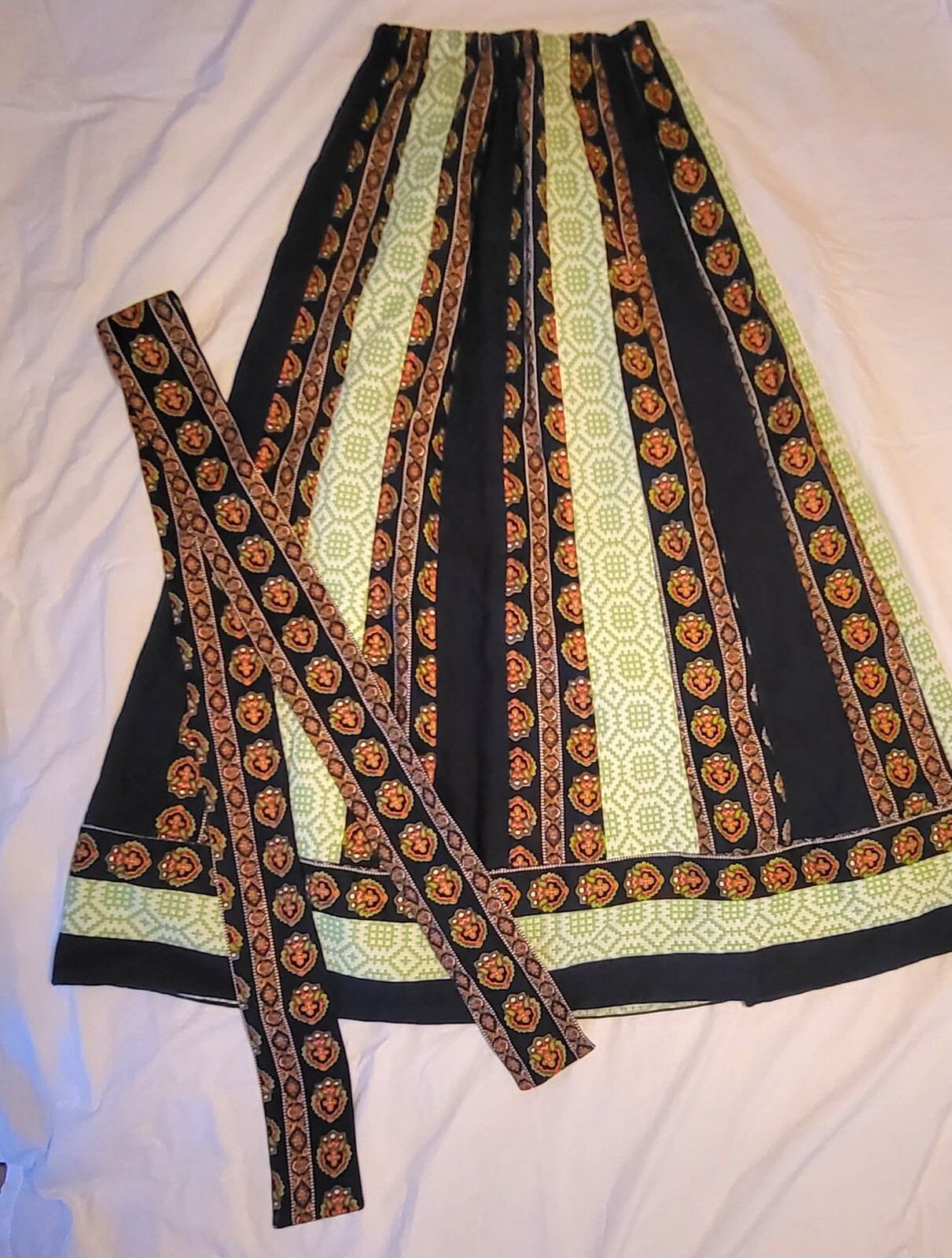 Vintage Chessa Davis Maxi Skirt Lined Dark Blue, Lime Green, Orange & Long Belt