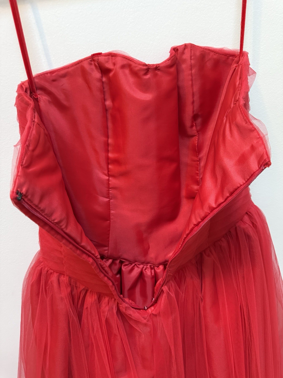 Vtg Red Tulle Poofy Dress Hi Low 50s Style Y2K Party Prom XS/S Christie Helene*