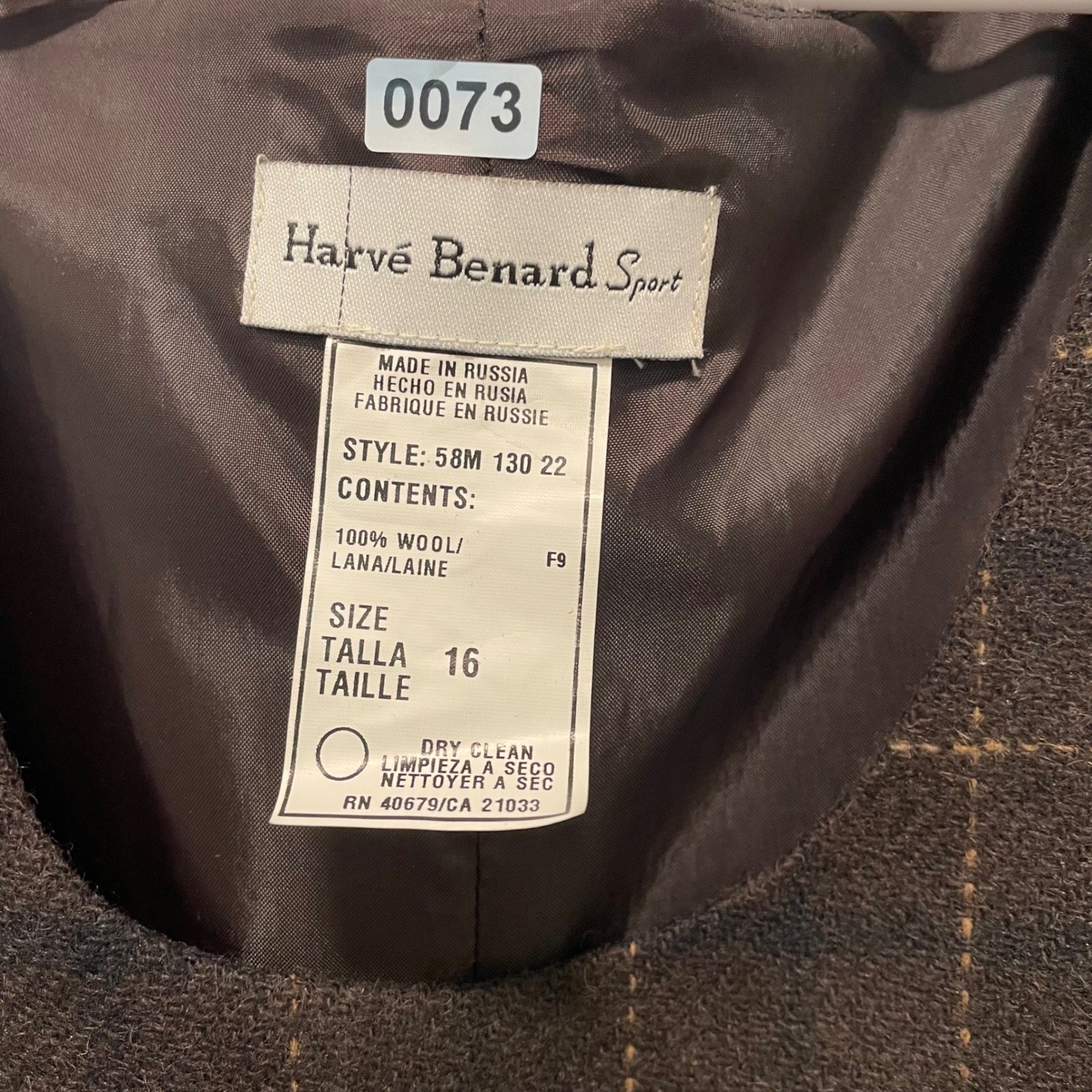 Harve Benard Sport Vintage Brown Windowpane Plaid 100% Wool Shift Dress Size 16