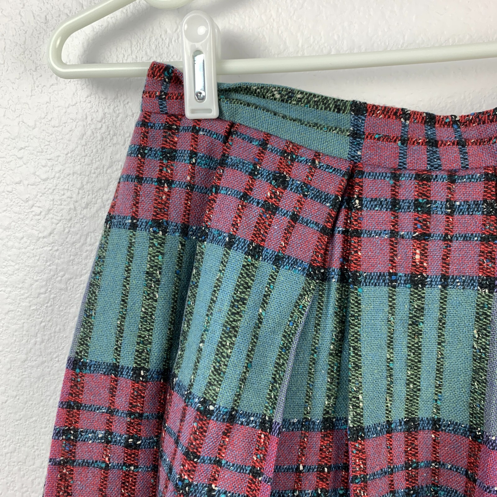 Vintage Catalina Inc Wool Silk Blend Midi Pleated Plaid Academia Skirt Size 10