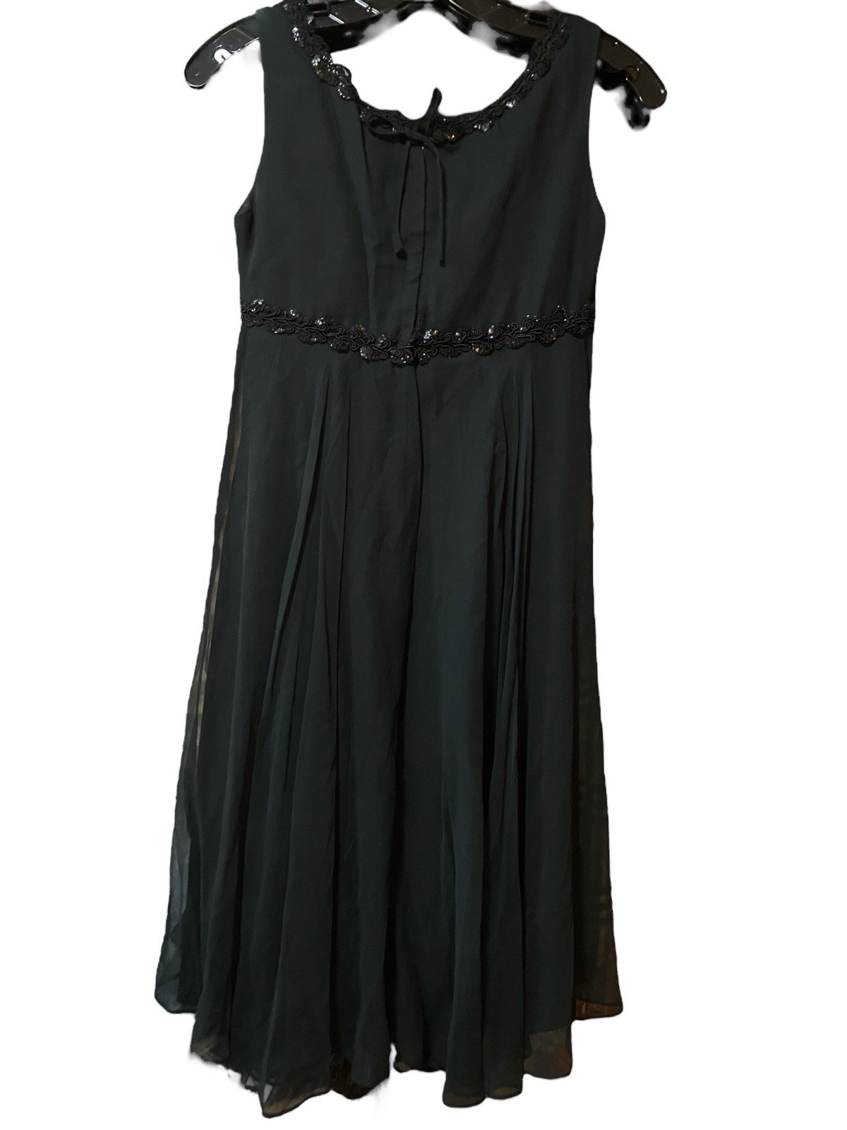 Vtg 1960’s SABA Jrs California Black Chiffon Beaded Babydoll Dress Sleeveless