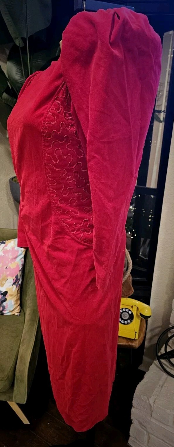 Vintage Barboglio Cristina Jan 80s Red Velvet Dress Size 8 Puffed Sleeves