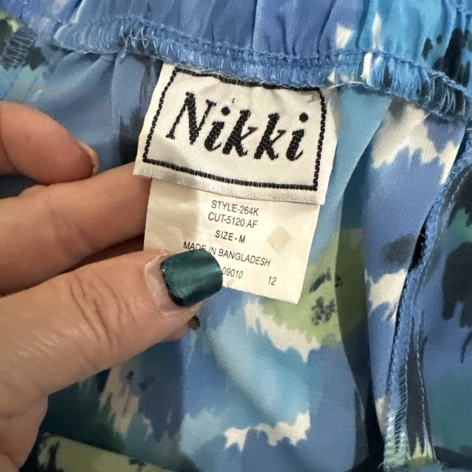 Nikki Womens Midi Skirt Sz M Blue Color Splash Boho Retro Prairie Pheasant Hip
