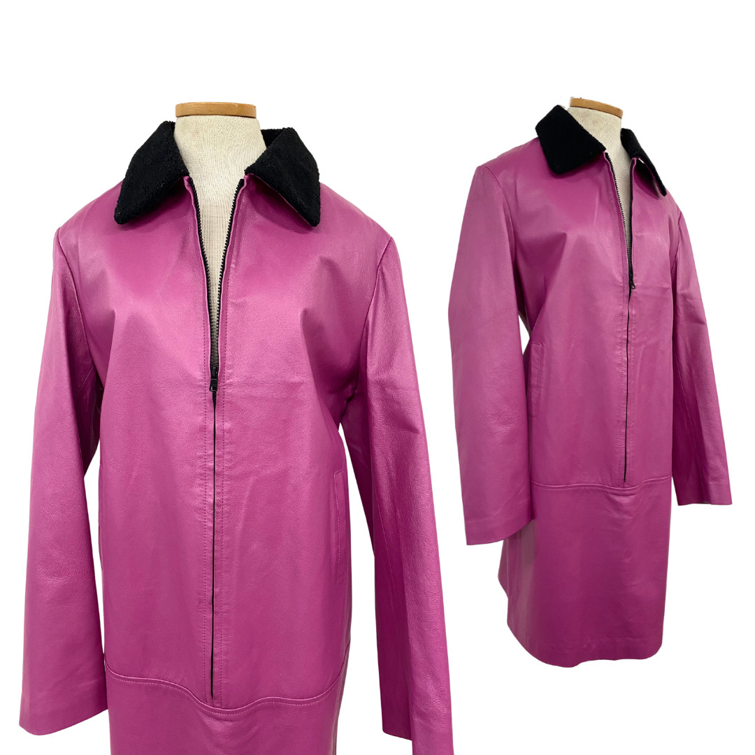 Vtg Vintage 1980s 80s Oversized New Wave Minimal Mauve Leather Coat Dress