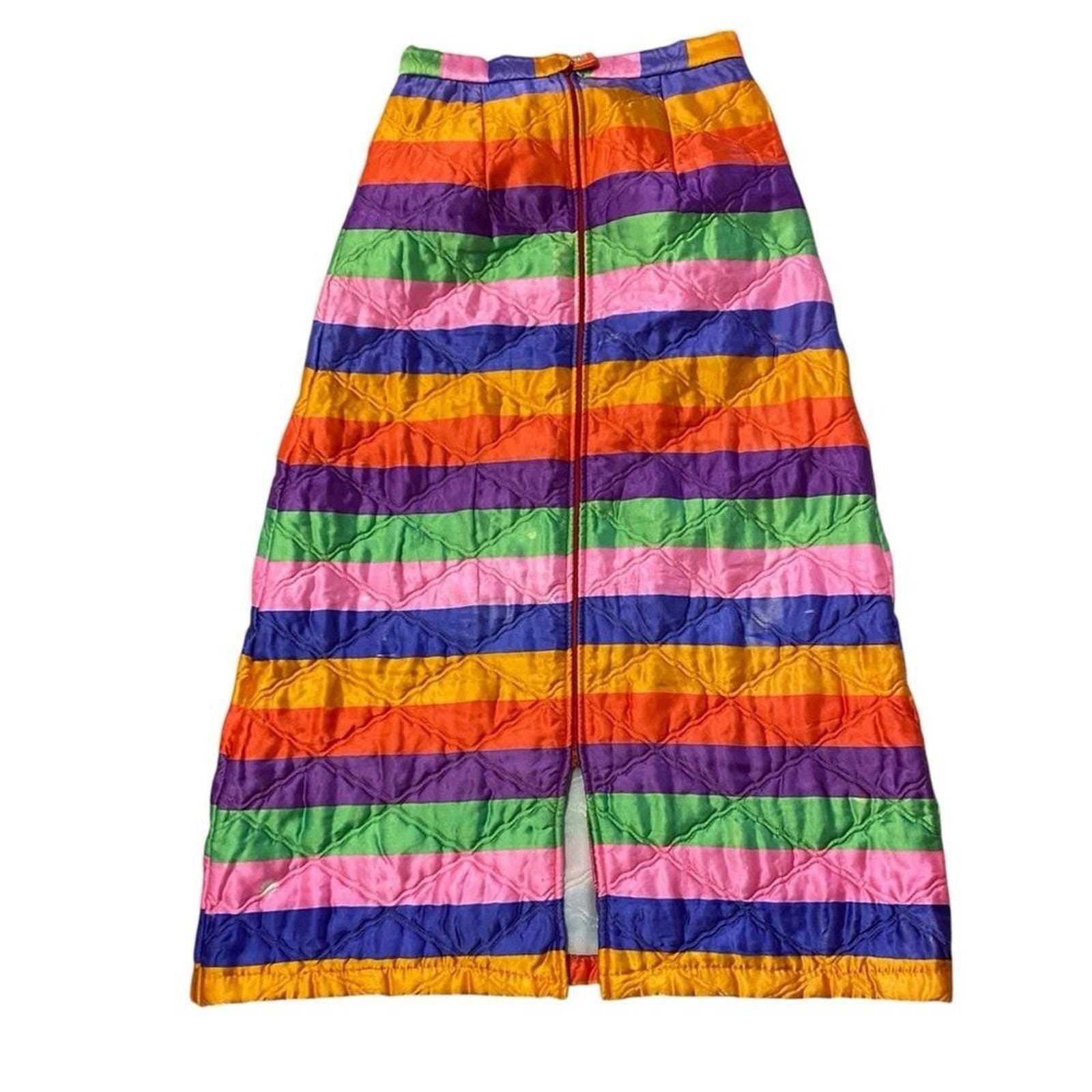 Vintage Rhapsody By Glazier Quilted Striped Maxi Skirt Small Medium Rainbow