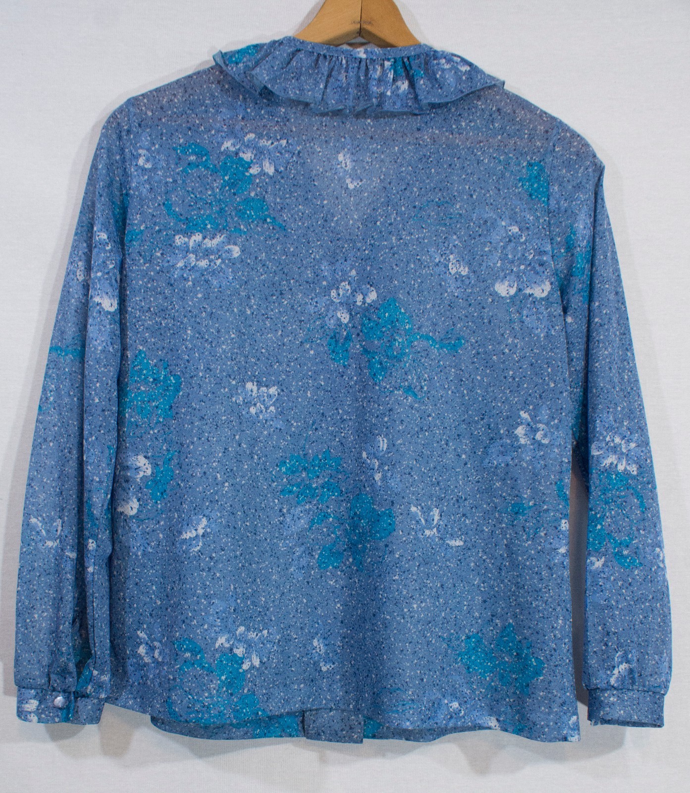 1970’s Blouse Vintage Nikki Designer Shirt Button Down Ruffle Neck Top Gauze