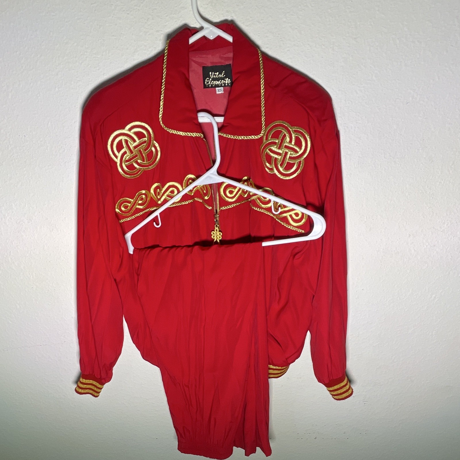 Viral Elements Red/Gold Embroidered Zip Jacket & Pants Pant Suit Set XS