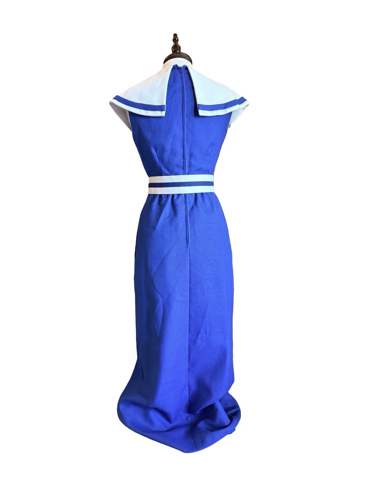 Vintage Mollie Parnis Boutique Nautical Sailor Maxi Dress Belted Blue White