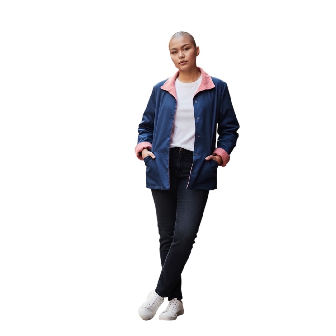 Bleyle Women’s Vintage Blue Collared Chore Coat With Red Collar, Size 18