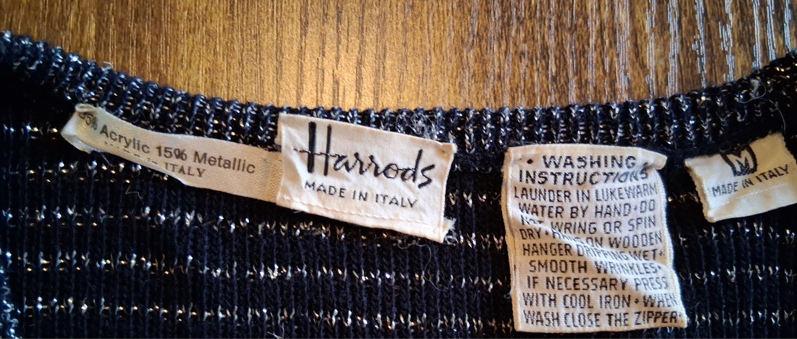 Vintage 70s HARRODS Sweater Lurex METALLIC BLACK STRIPE Italy Sz M