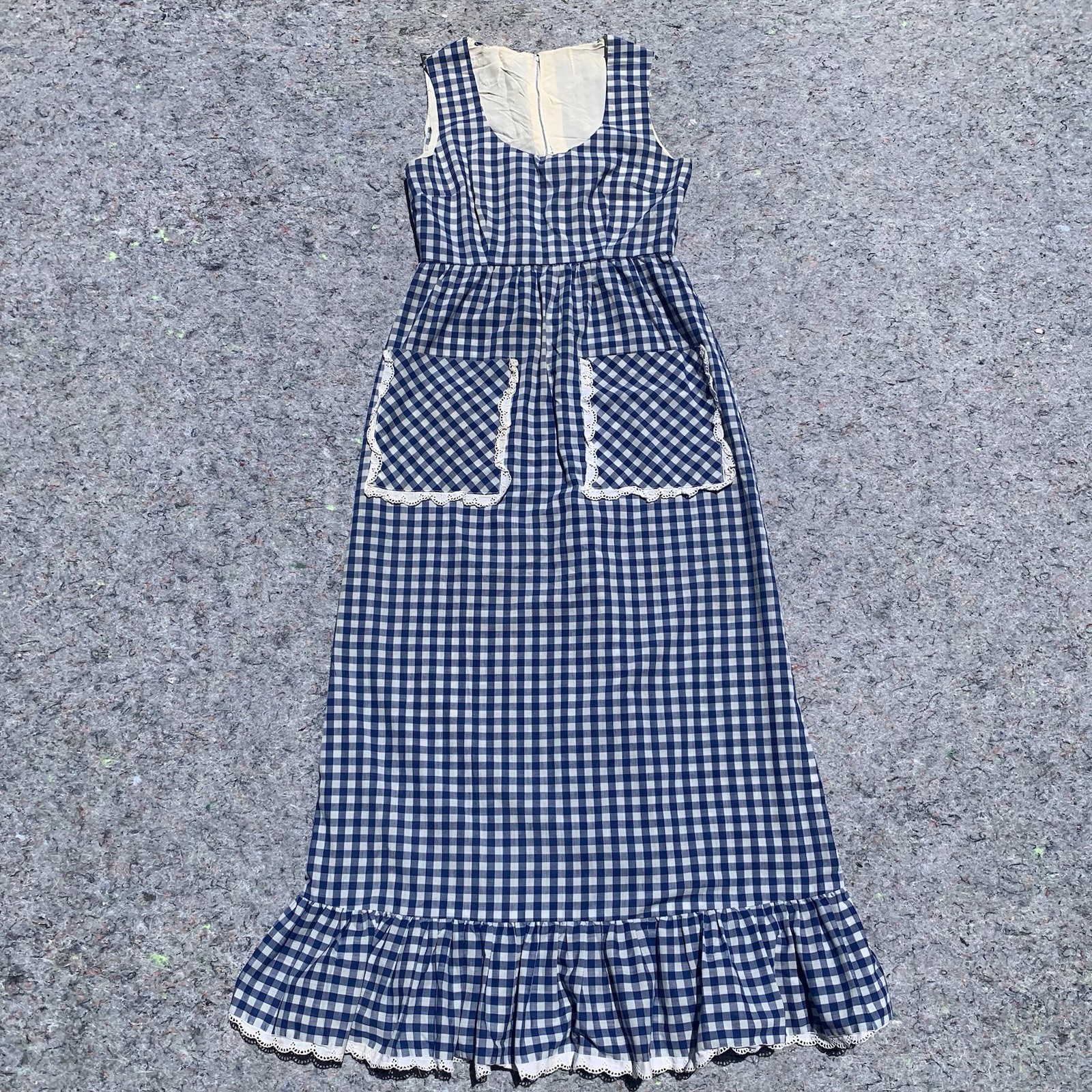 As Is vintage 50s blue gingham cotton sleeveless straight maxi dress cottage