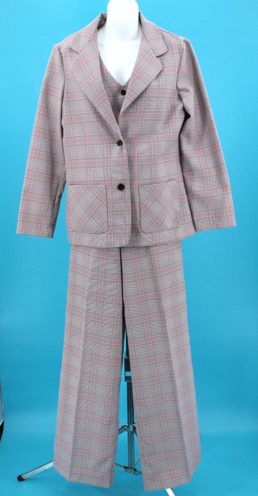 VTG Women’s NOS 70s 3 Pc Plaid Pants Suit Sz M 1970s Jacket Vest & Pants Set