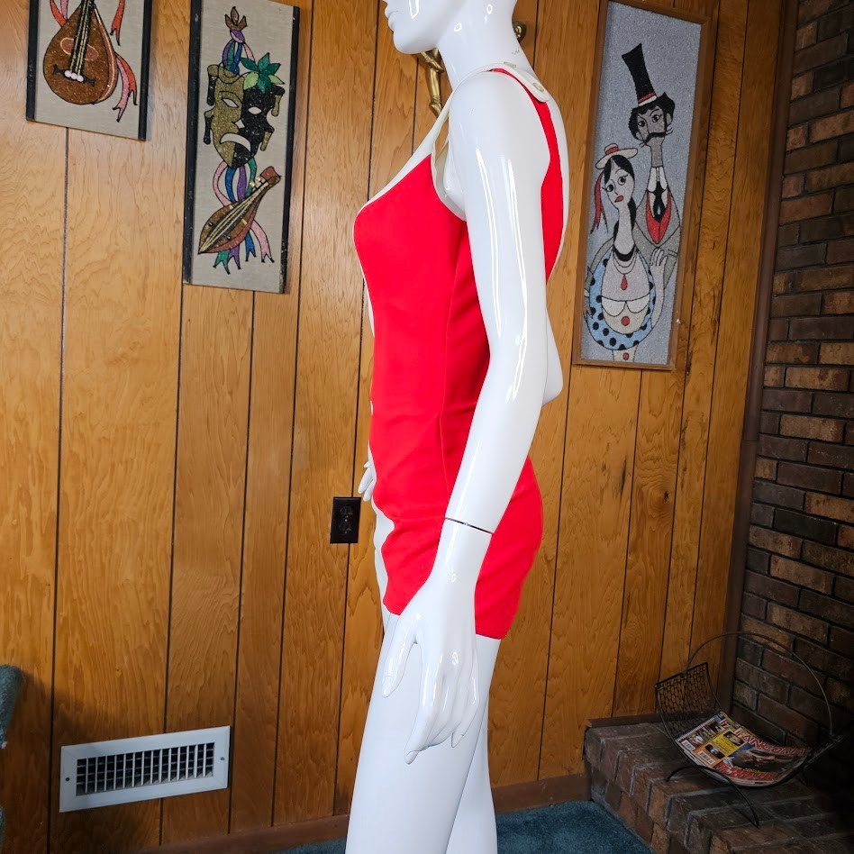Vtg 70s Mod Color Block Volup Sears Sea Stars Diamond Swimsuit Bathing Suit L/XL