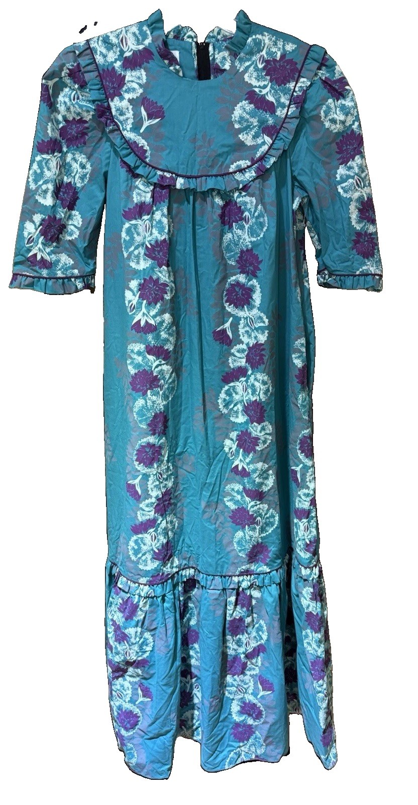 Vtg TORI RICHARD Golden Monarch Collection Teal Floral Printed Maxi Dress Size M