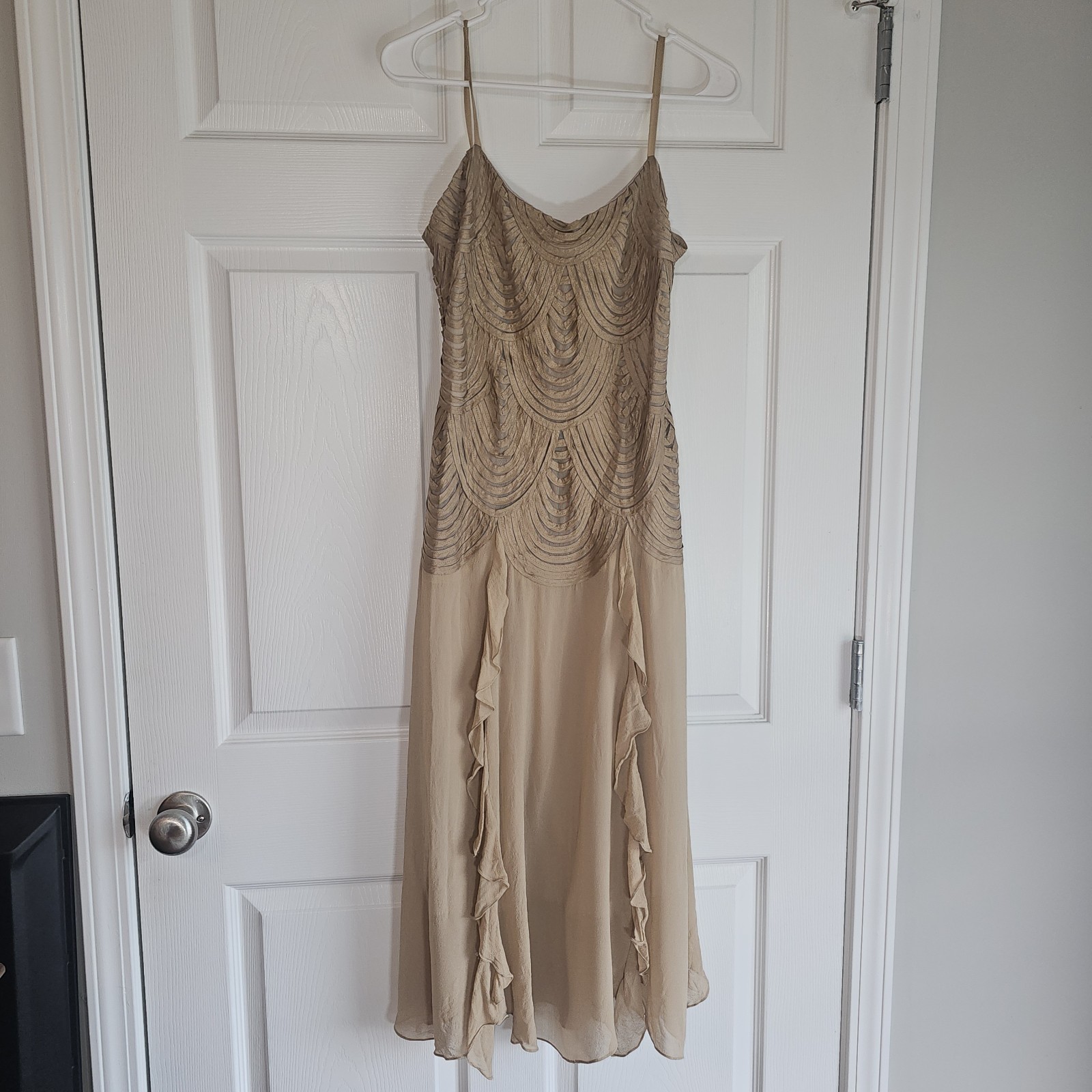 Vintage Hong Ni Slip Dress Silk Beige Ruffle Midi Handkerchief Hem Fairycore L