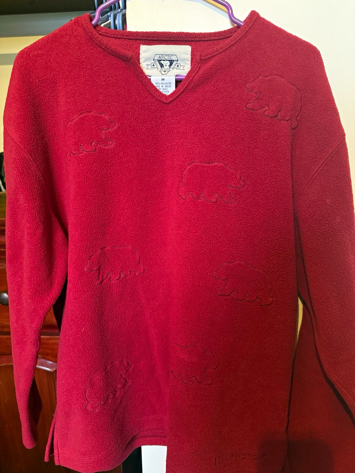 Vintage 90s Arctic Image Yellowstone Polar Bear Fleece Pullover Red Medium