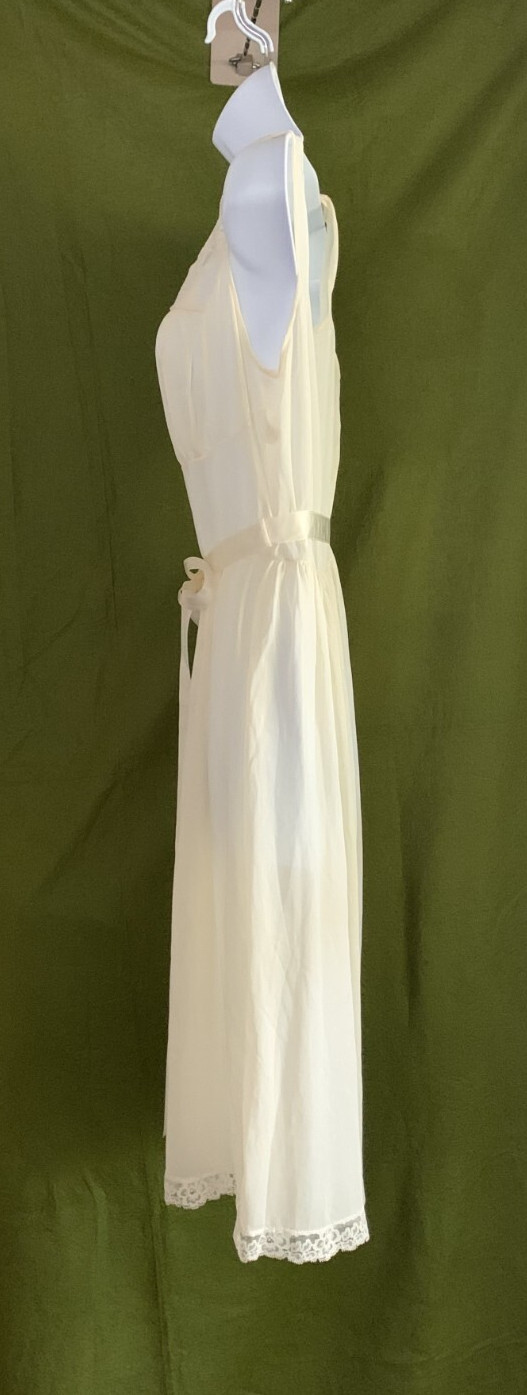 Vtg 60s Nightgown Butter Yellow Nylon Lace Fairycore Satin Ribbon Tie Sz 38