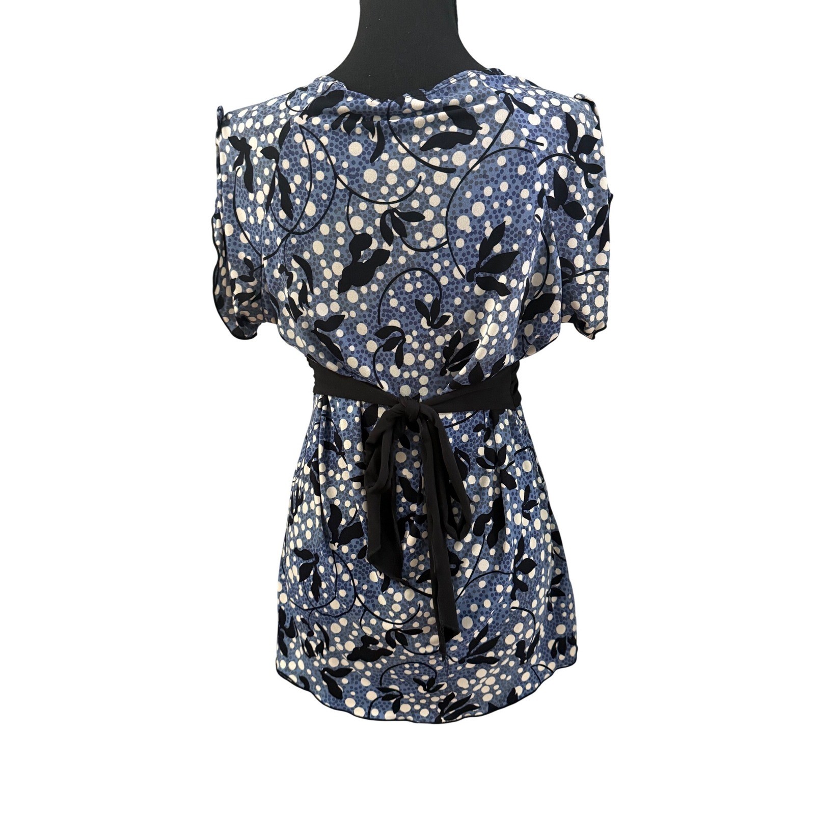 Vol 1 Y2K Blue Babydoll Top Tie Back Flutter Sleeve V Surplice Neckline SZ L?