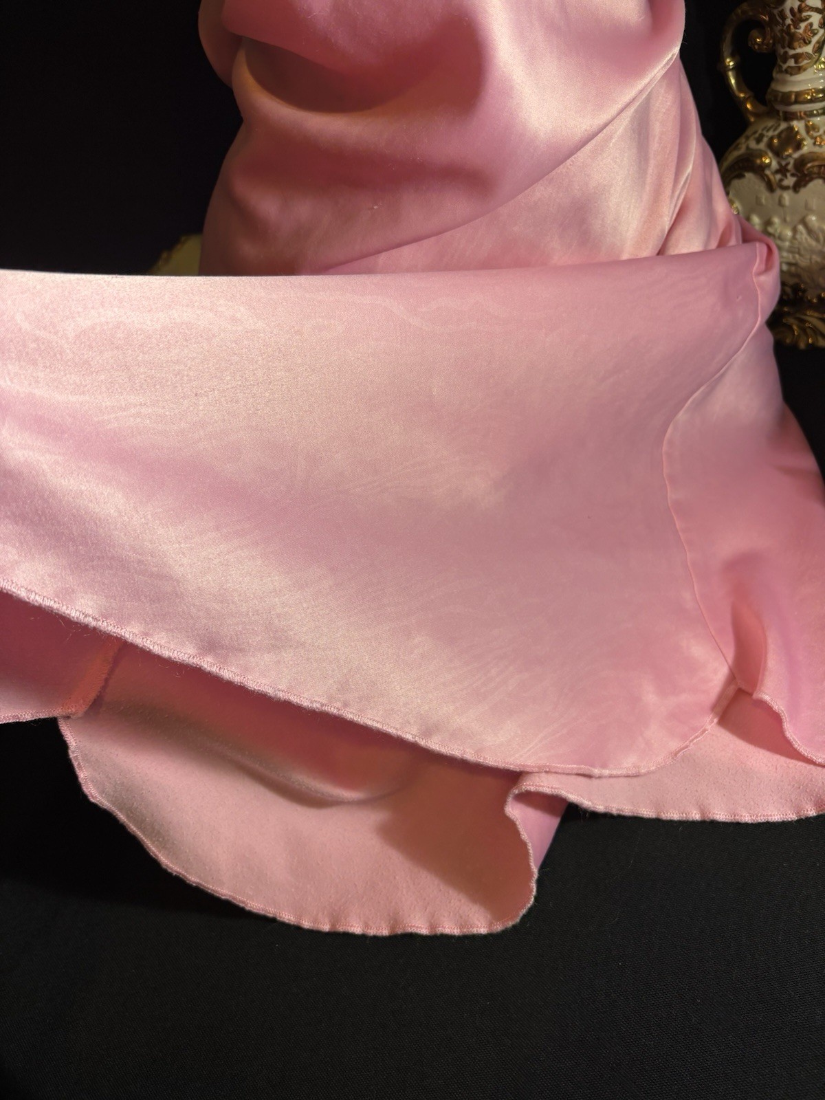 Vtg Satin Soft Pink Anastasia w Strips in gown Nightgown Negligee Gown w Lace