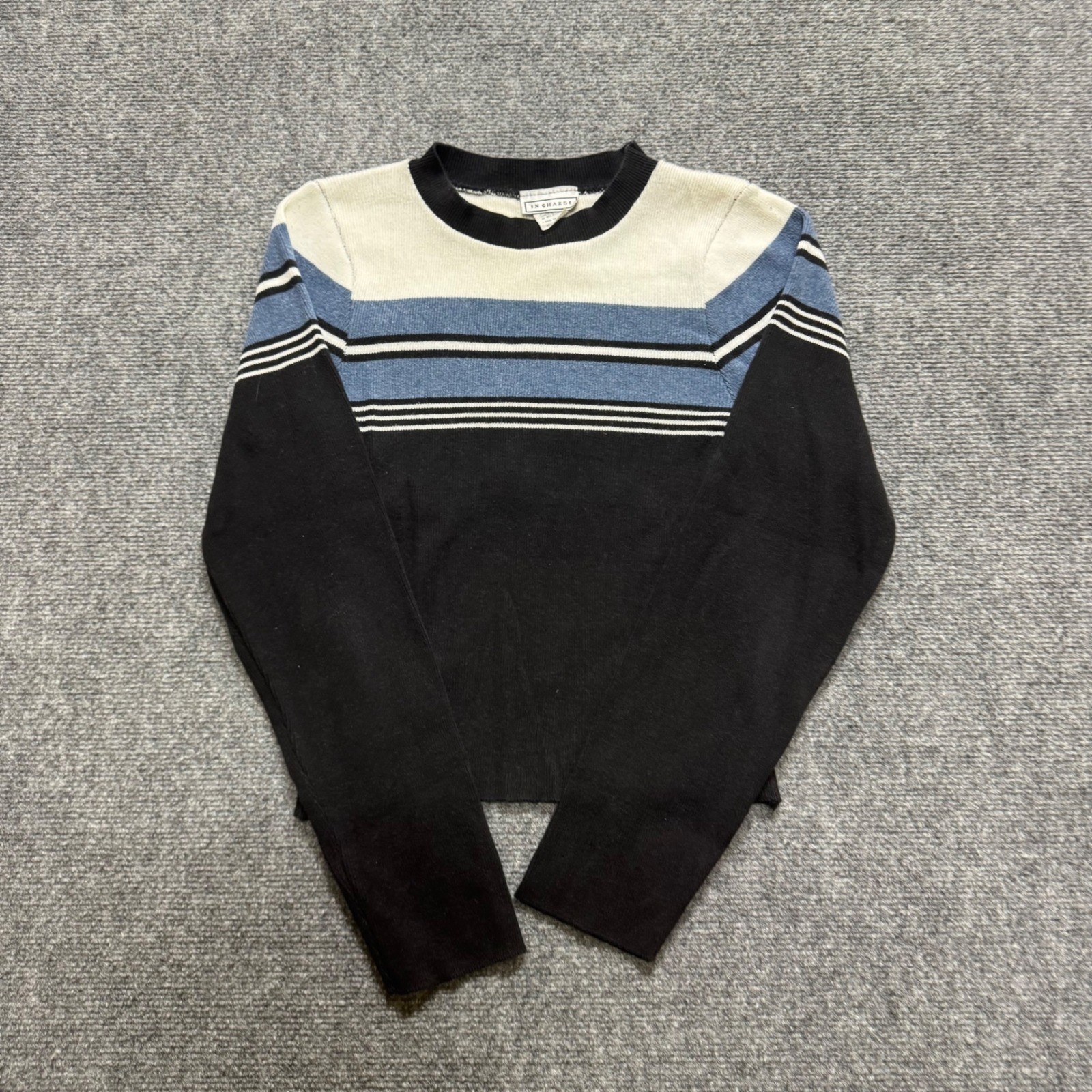 VTG In Charge long-sleeve crewneck sweater Women’s M Striped Multi-color