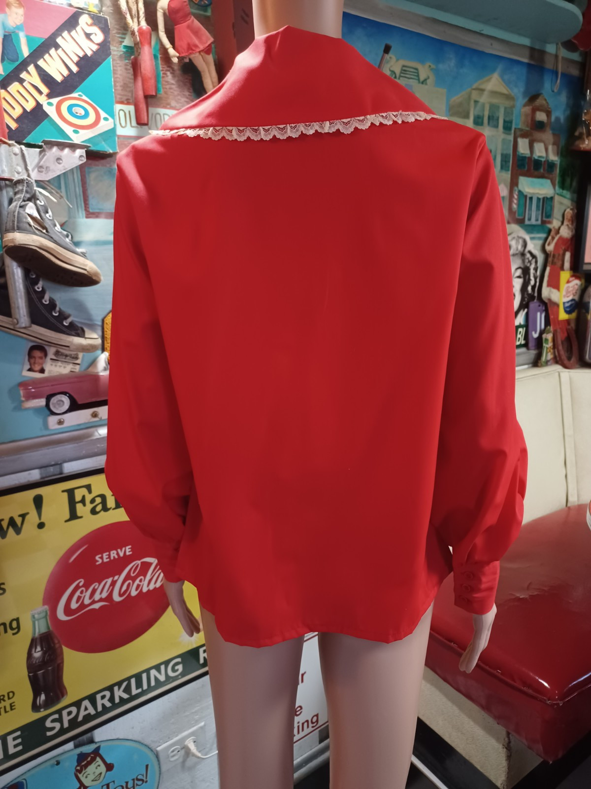 True VTG Mid-century 1960s 1970s Sears Big Collar Ladies Shirt Mod MCM Lace L