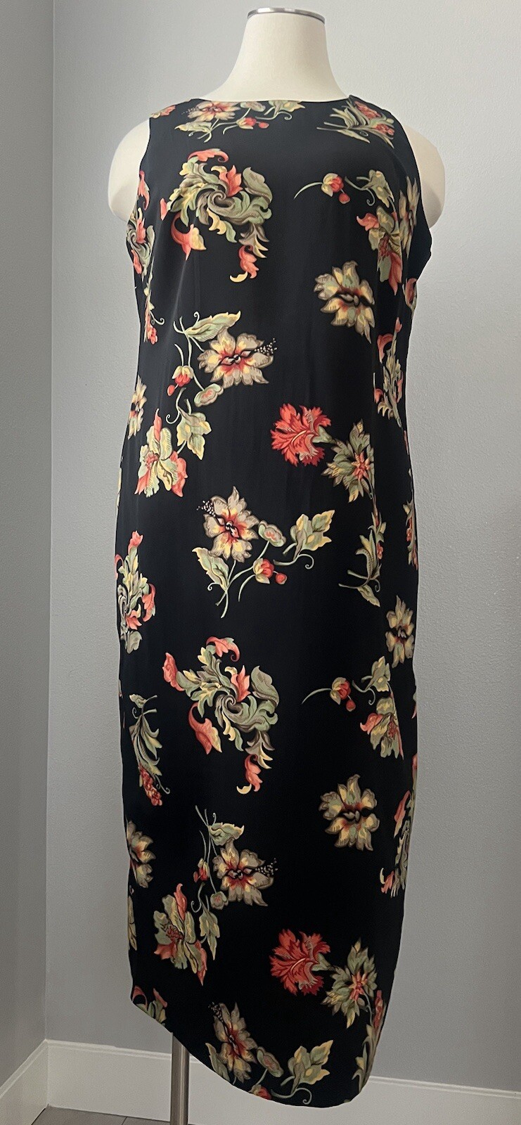 Vintage 90’s STUDIO I Fall Floral Black Sleeveless Maxi Sheath Dress Size 22