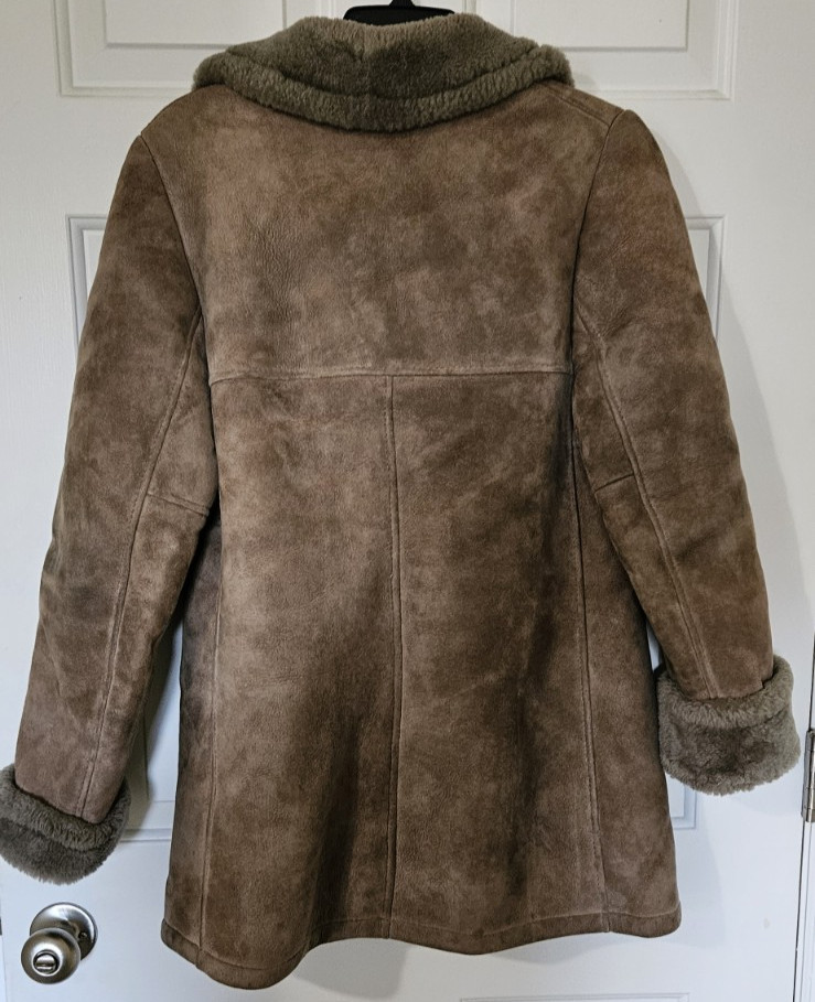 Vintage Womens Genuine Suede Shearling Sheepskin Jacket Size Small