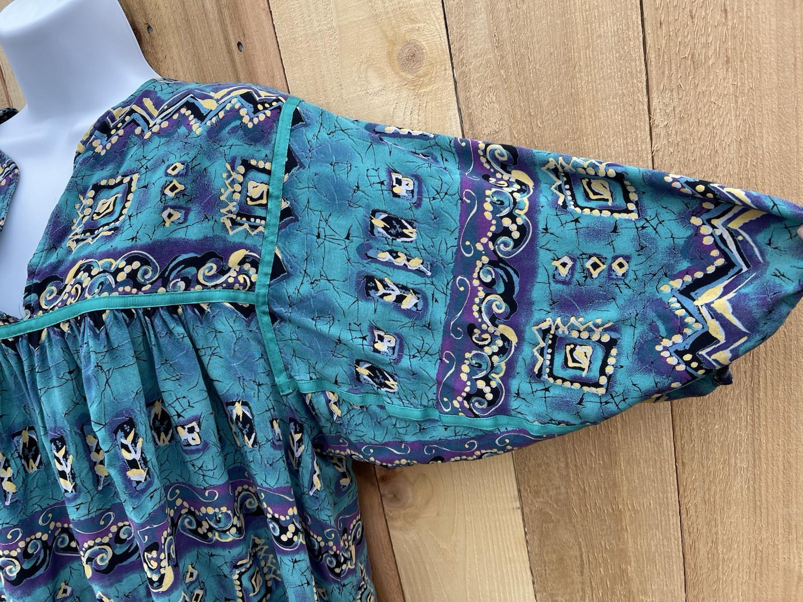 Vintage Krist Gudnason 80s Dress Muumuu Turquoise Southwest Print Kaftan L/XL?