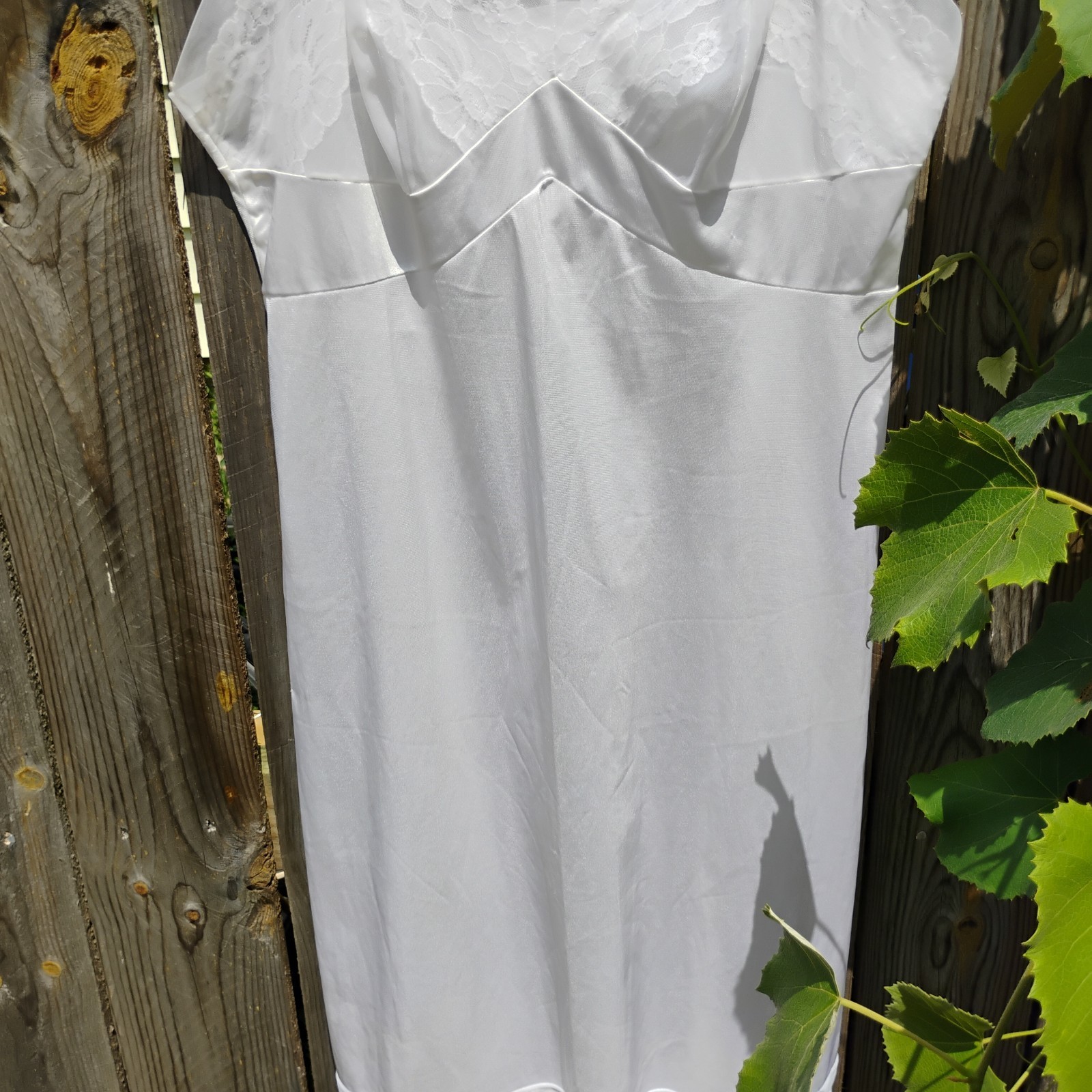 Vintage Sears Sheer White Lace Full Slip Dress Size 38 Medium Midi Length USA