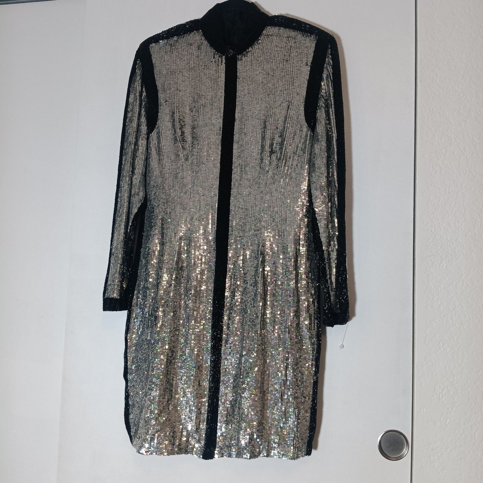 Vtg 80 Naeem Khan Riazee Nights Mini Dress M Holographic Sequins Beads Pure Silk
