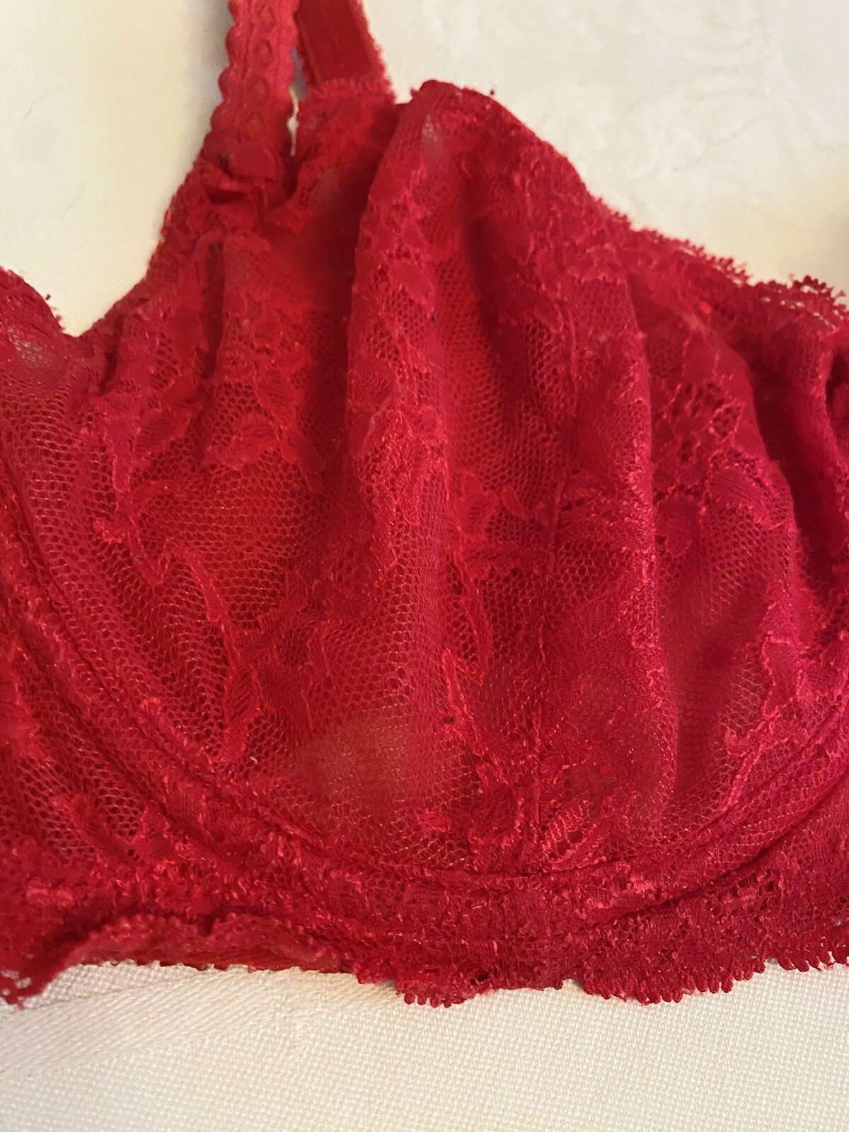 Vintage Red Lace Bra and Panty Hot Pants Shorts Lingerie Pin-Up Sexy 34DD Felina