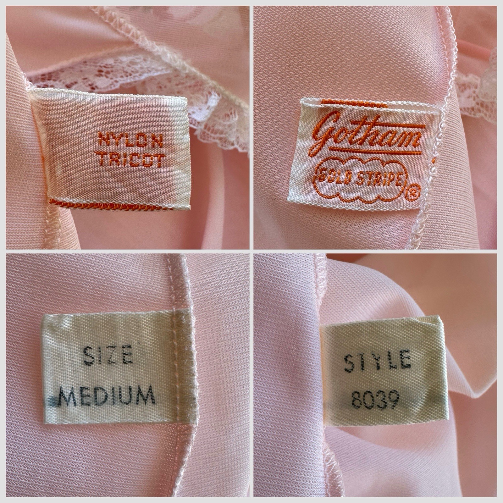 1960s Gotham Pink Nylon Peignoir Set Babydoll Chiffon Lace Lingerie Robe M VTG