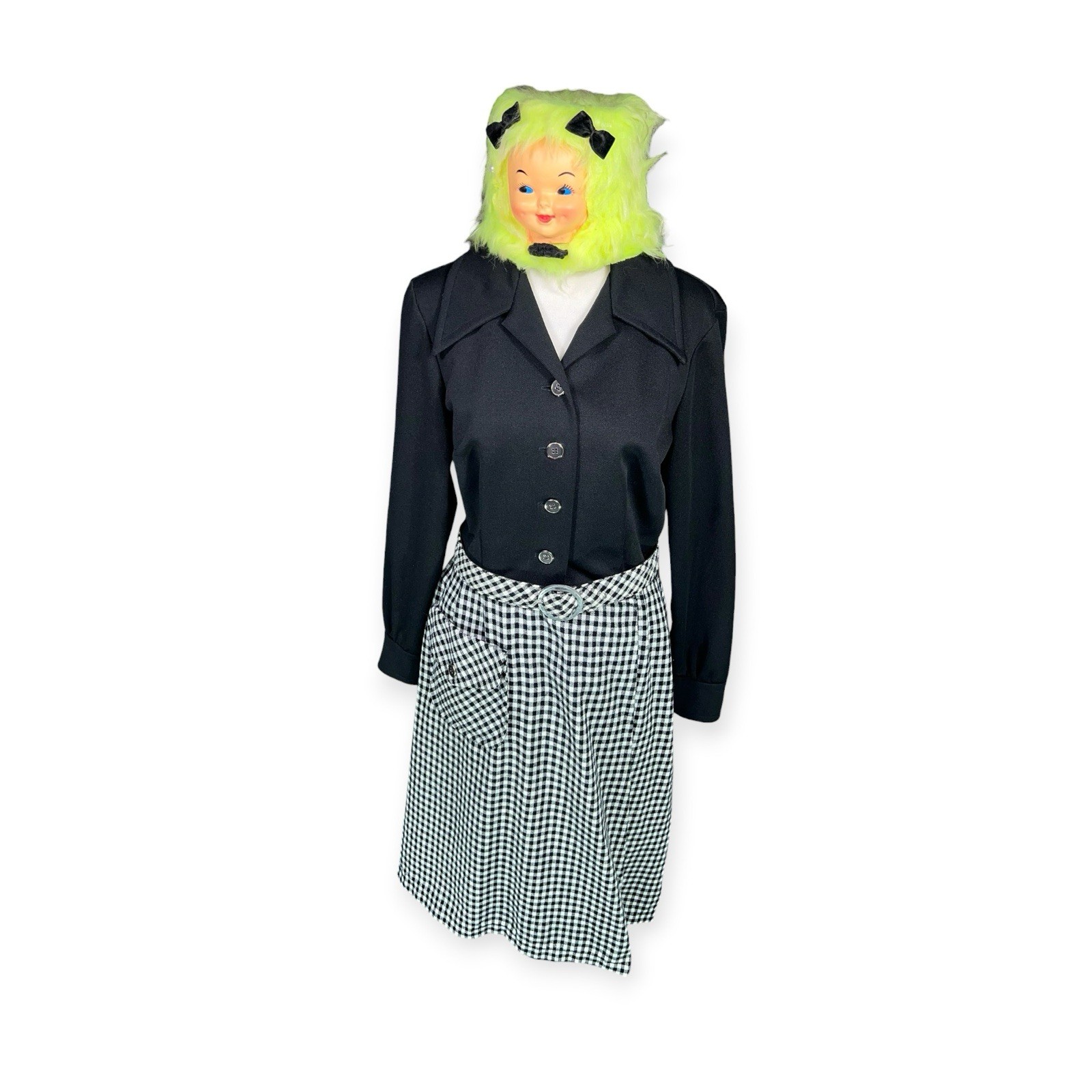 VINTAGE 1960s POLYESTER POP OP ART PLAID WRAP DRESS HIPPIE MOD DISCO GROOVY MCM