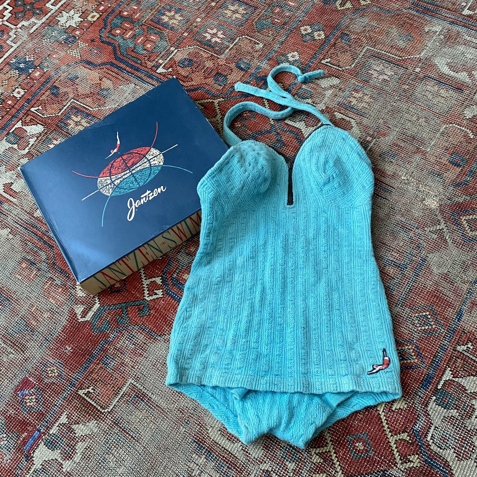 Vintage 1930s Jantzen Wool Swimsuit Bathing Suit Deco Mint Green w/Box Portland