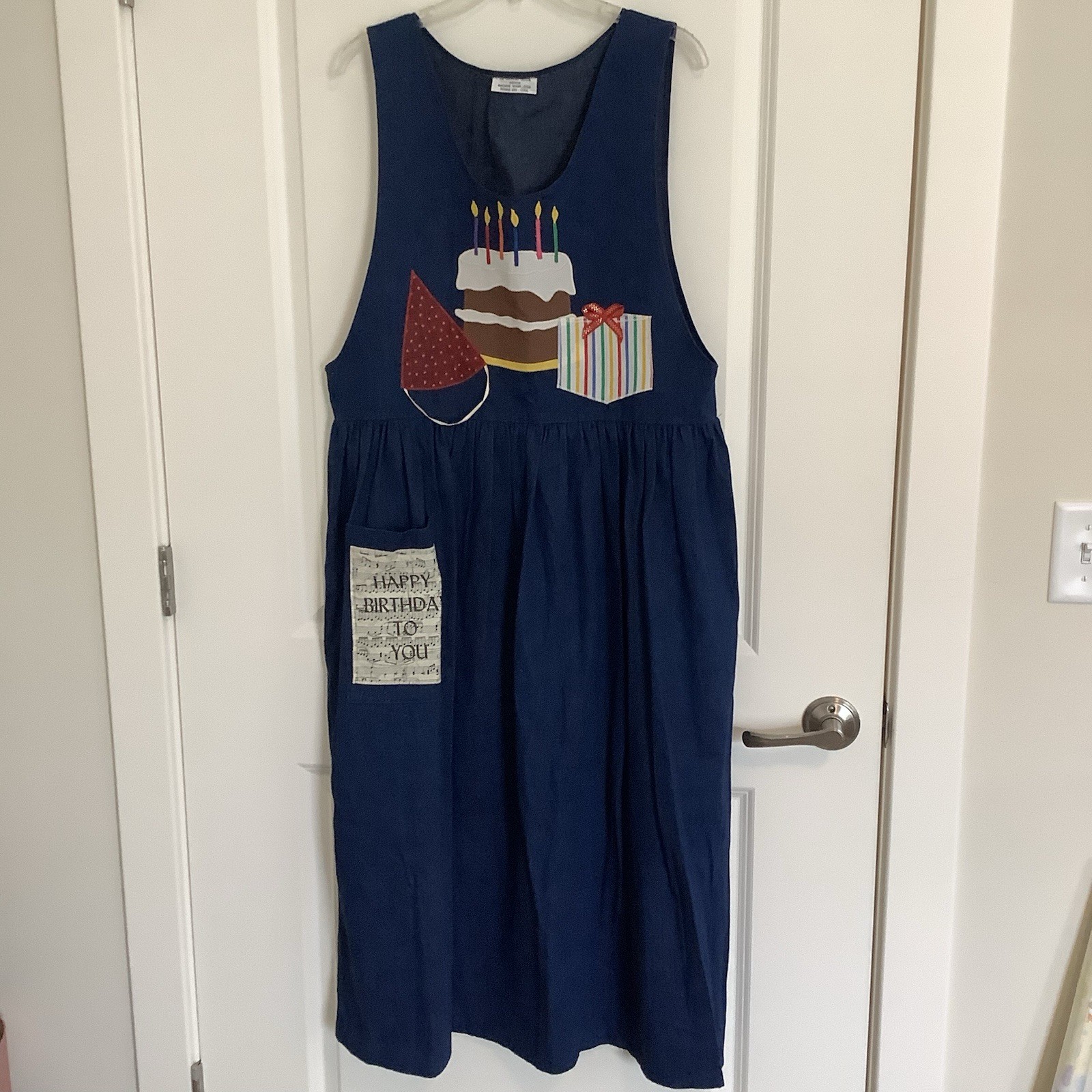 Vintage Blue Denim Happy Birthday Jumper Dress For Teachers Size M