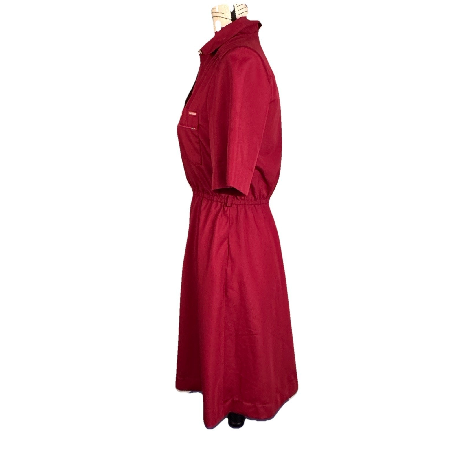 Sasson Short Sleeve Shirt Dress Vtg 70’s Maroon Paisley Trim Cotton Retro Preppy