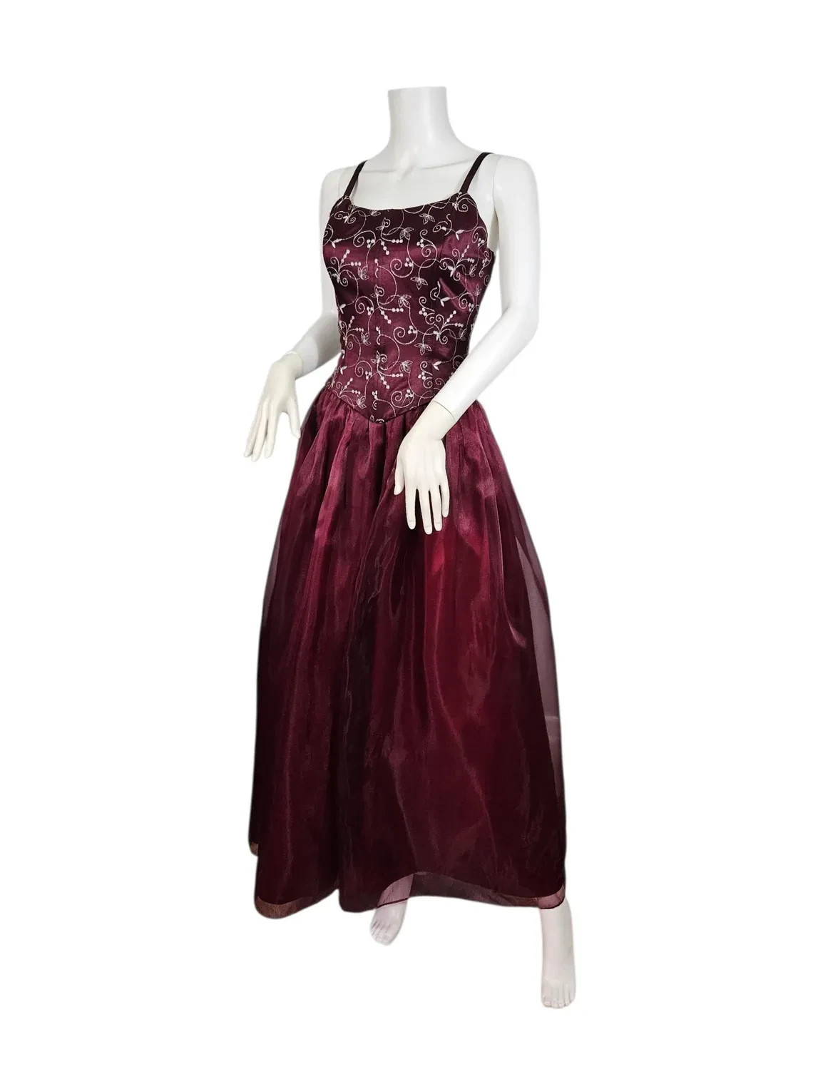 1990s Kiki Basque Waist Corset Top Burgundy Chiffon Wimsigoth Prom Dress Med