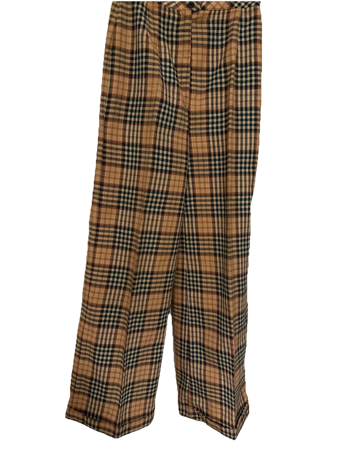 60s 70s Mod Bobbie Brooks Windowpane Plaid 2pc Pant Suit Black Tan Sz Tall