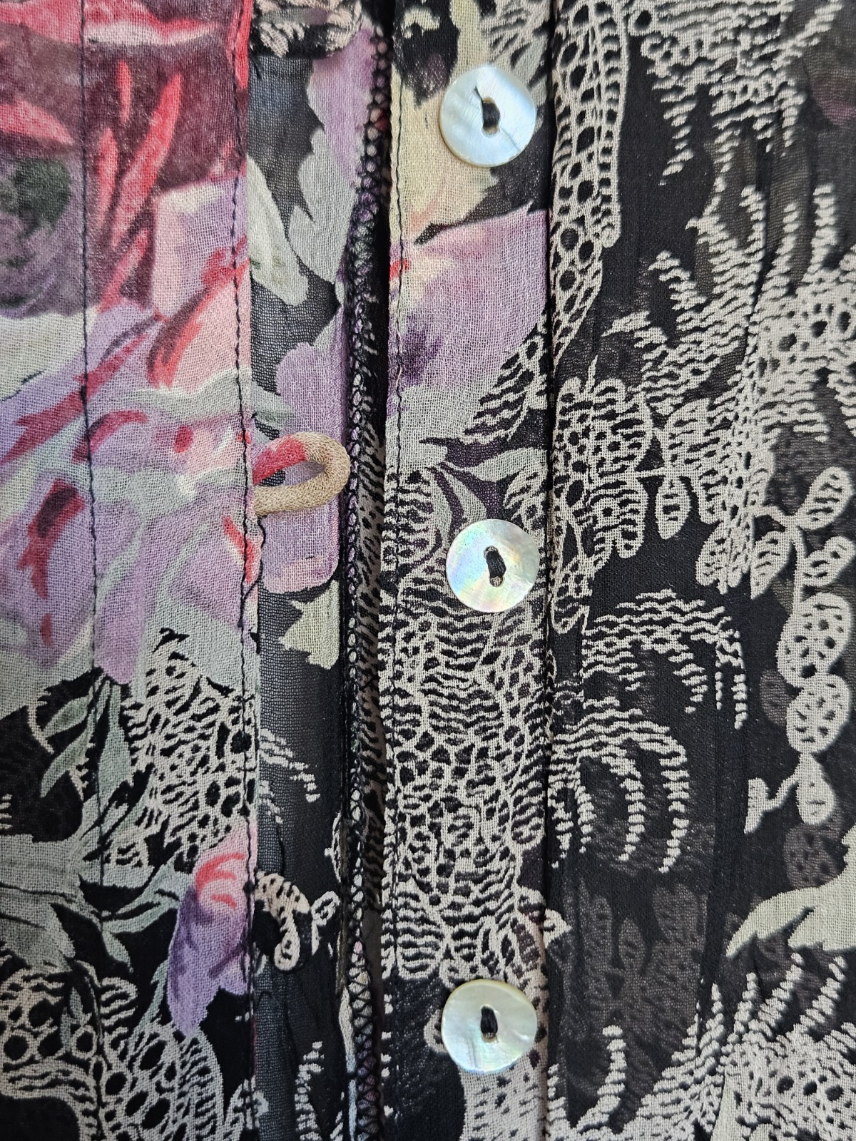 Vtg Lola P. Sheer Asian Ethnic Panel Floral Paisley Cheongsam Qipao Gown Top M