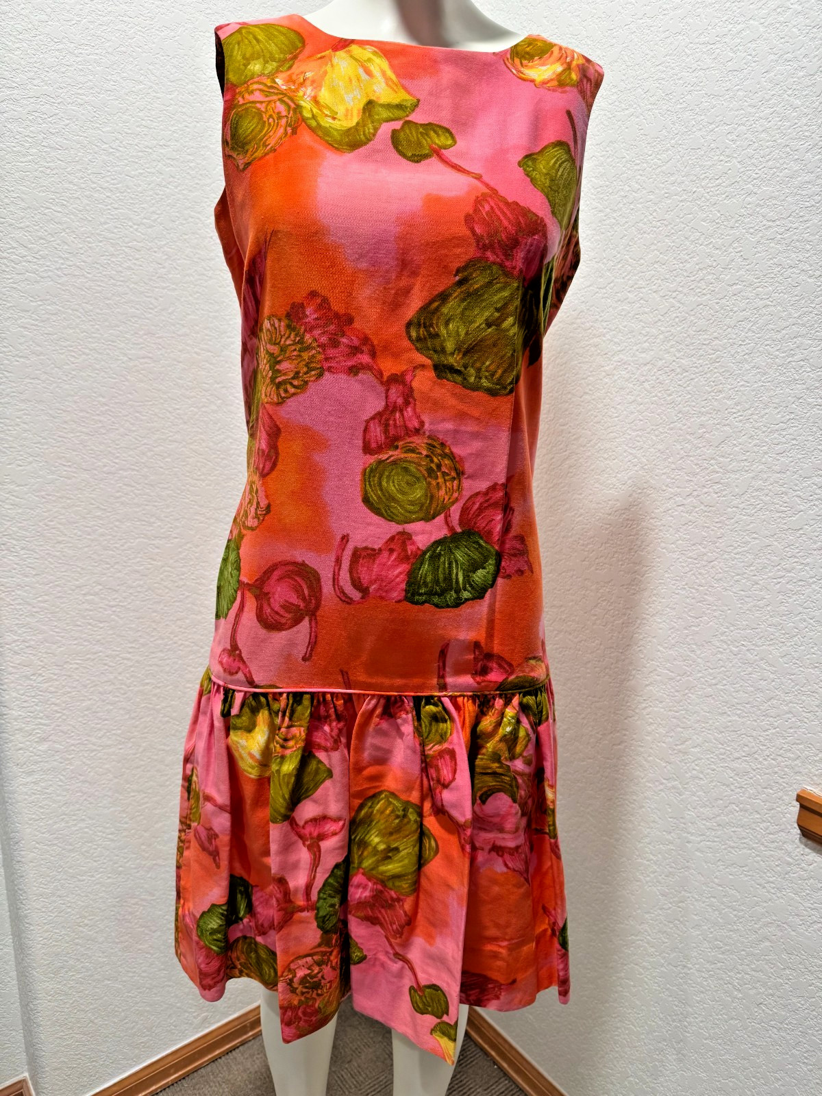 Vtg Liberty House True Hawaiian Dress Short Sleeveless Small Bright Pink Orange