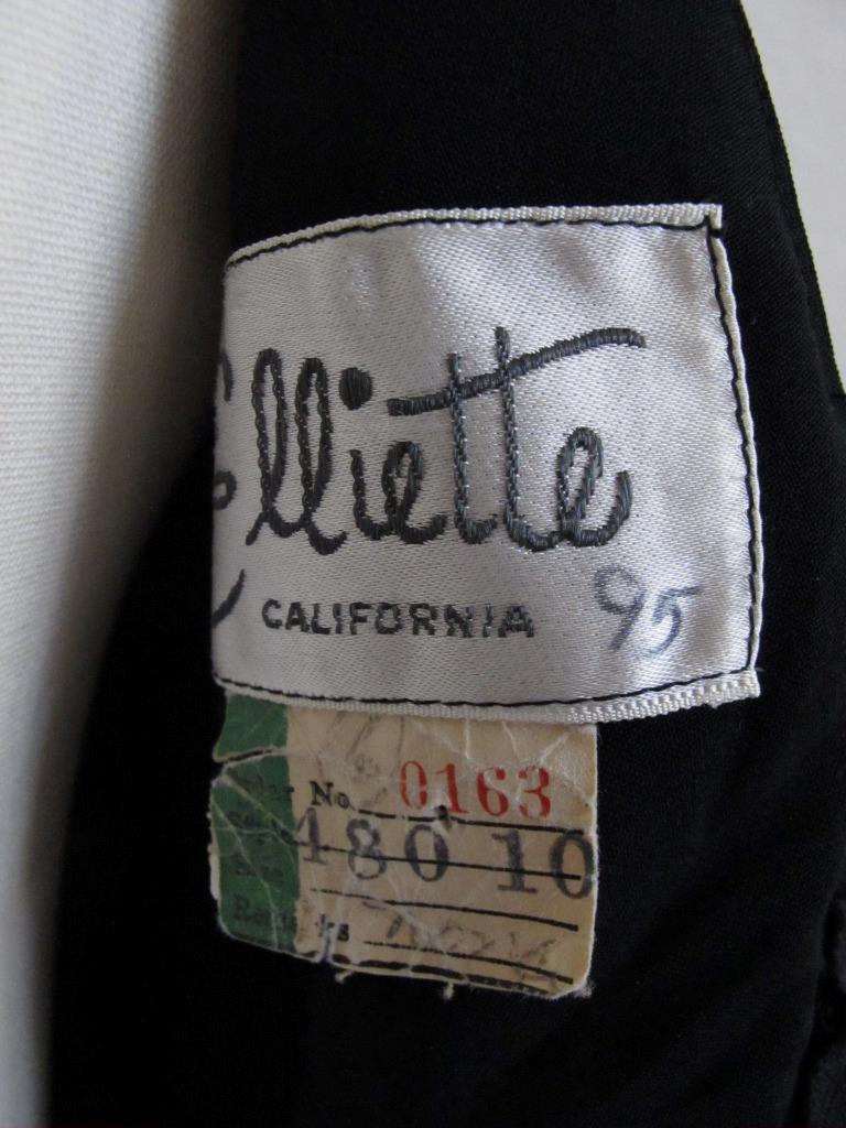 Vintage 50s Miss Elliette Black Cocktail Dress XS Bombshell Ruched Full Skirt