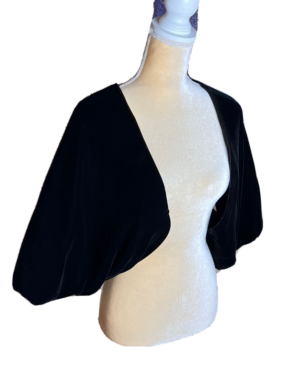 Vintage Giorgio Armani Black Velvet Bolero Shrug Satin Liner W/Studded Signature