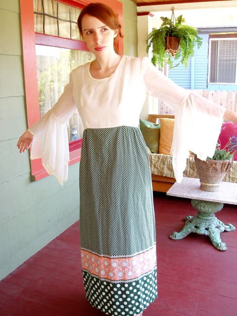 VTG 70’s Dress Hippie Festival BOHO India Tribal Paisley Peasant Scarf Sleeve M